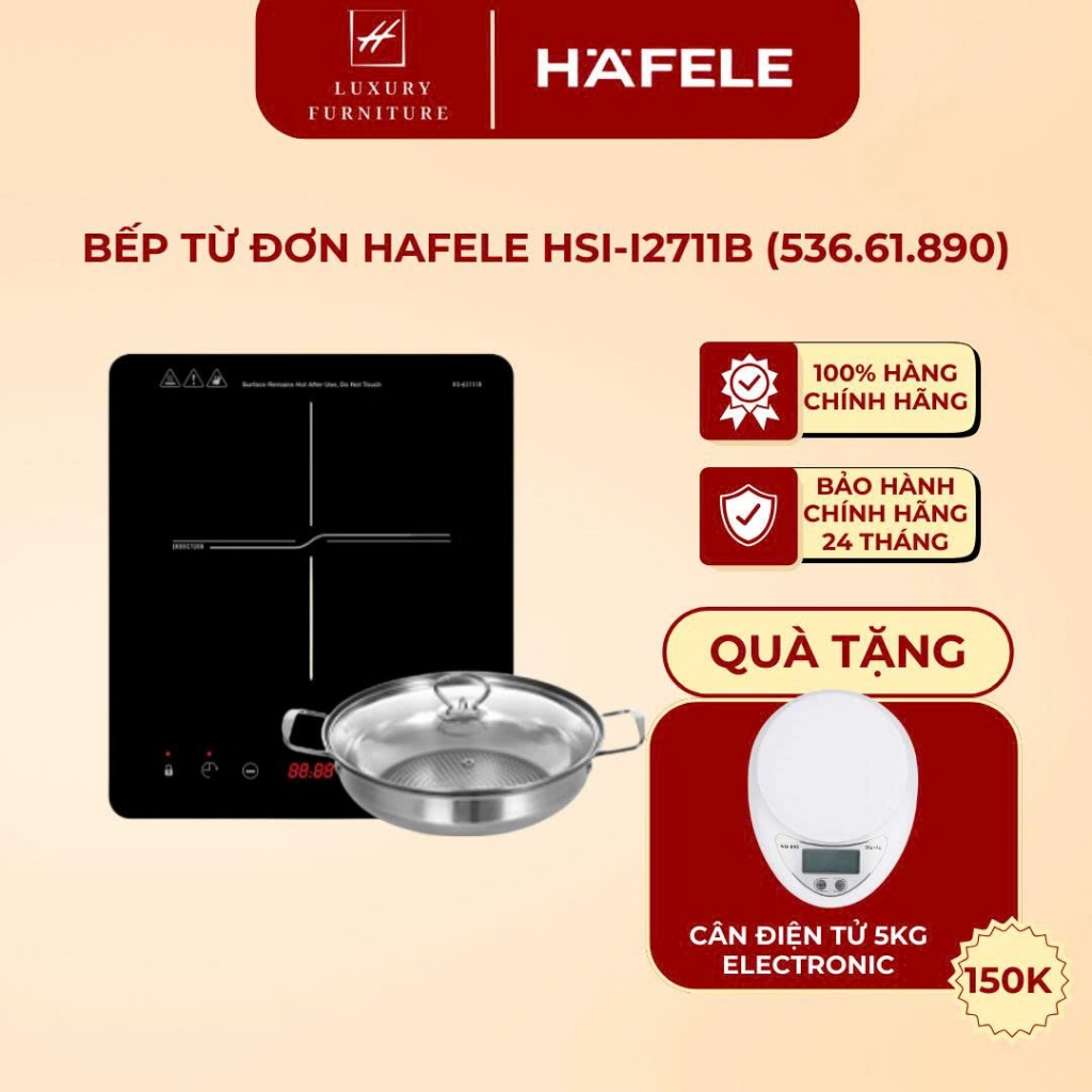 [Giao hỏa tốc HCM] [Tặng kèm nồi inox] Bếp từ đơn Hafele HS-I2711B 536.61.890