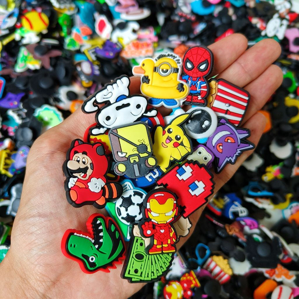 Set charm gắn dép cross, Nút gắn sticker jibbitz dép cross nam nữ trang trí cham hoạt hình nhựa PVC 