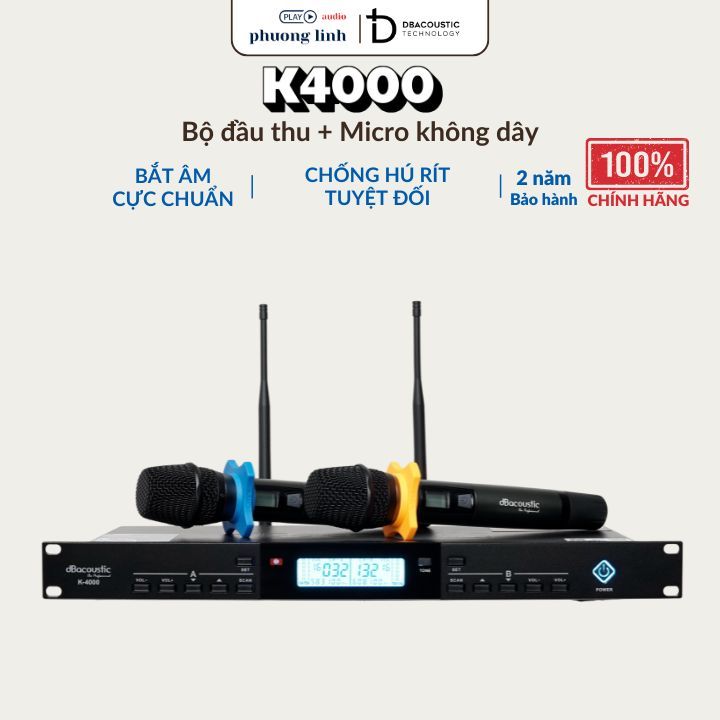 Mic DBAcoustic K4000 Không dây, Chống Hú Thông Minh, Gồm Đầu thu và 2 tay mic- Bảo Hành 2 Năm