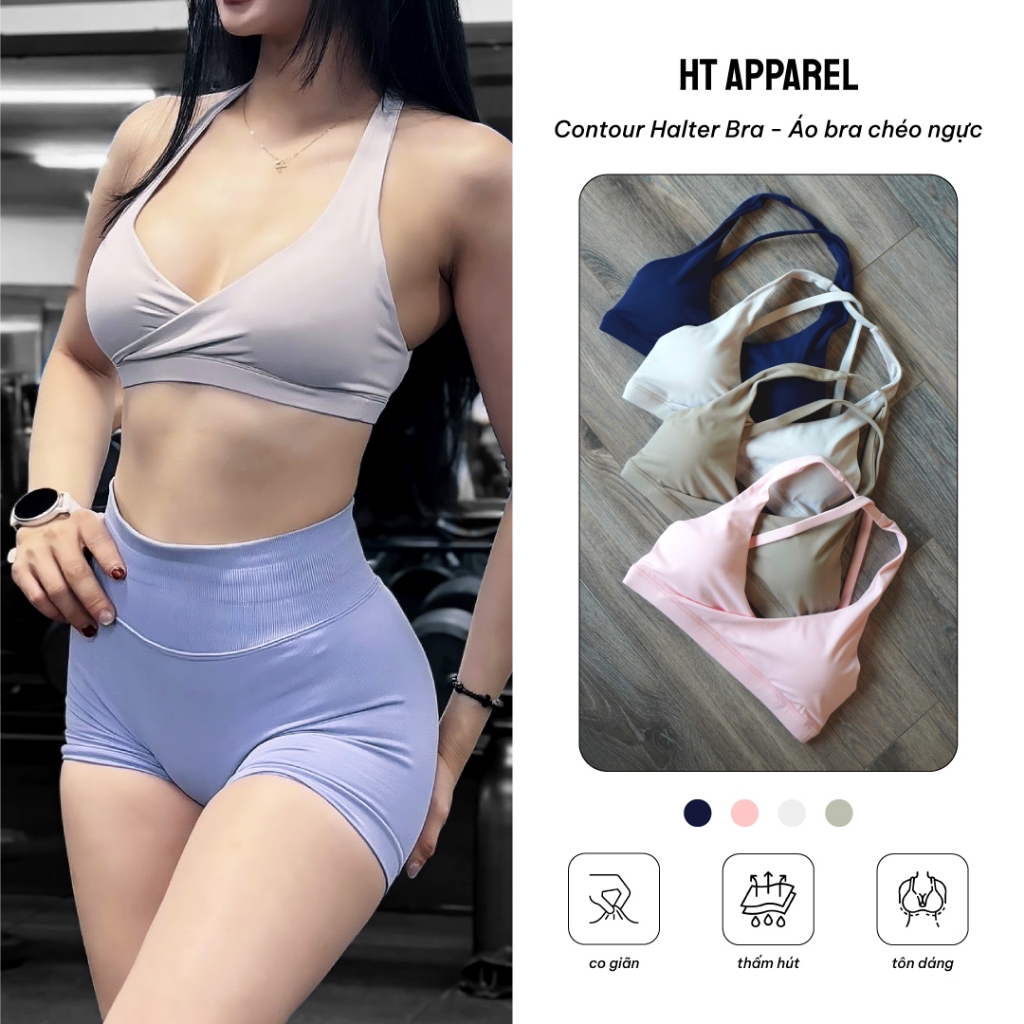 Áo Bra Tập Gym HT Apparel Contour Halter - Áo Tập Gym Thiết Kế Chéo Ngực Co Giãn 4 Chiều, Tôn Dáng