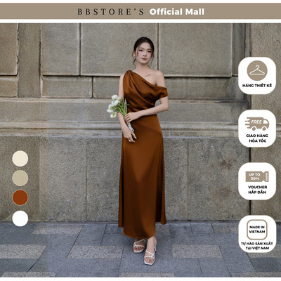 BBSTORE'S Đầm Xòe Dạo Phố Lụa Dài Cổ Xéo Dáng Đuôi Cá Trễ 1 Bên Vai - DAA42B
