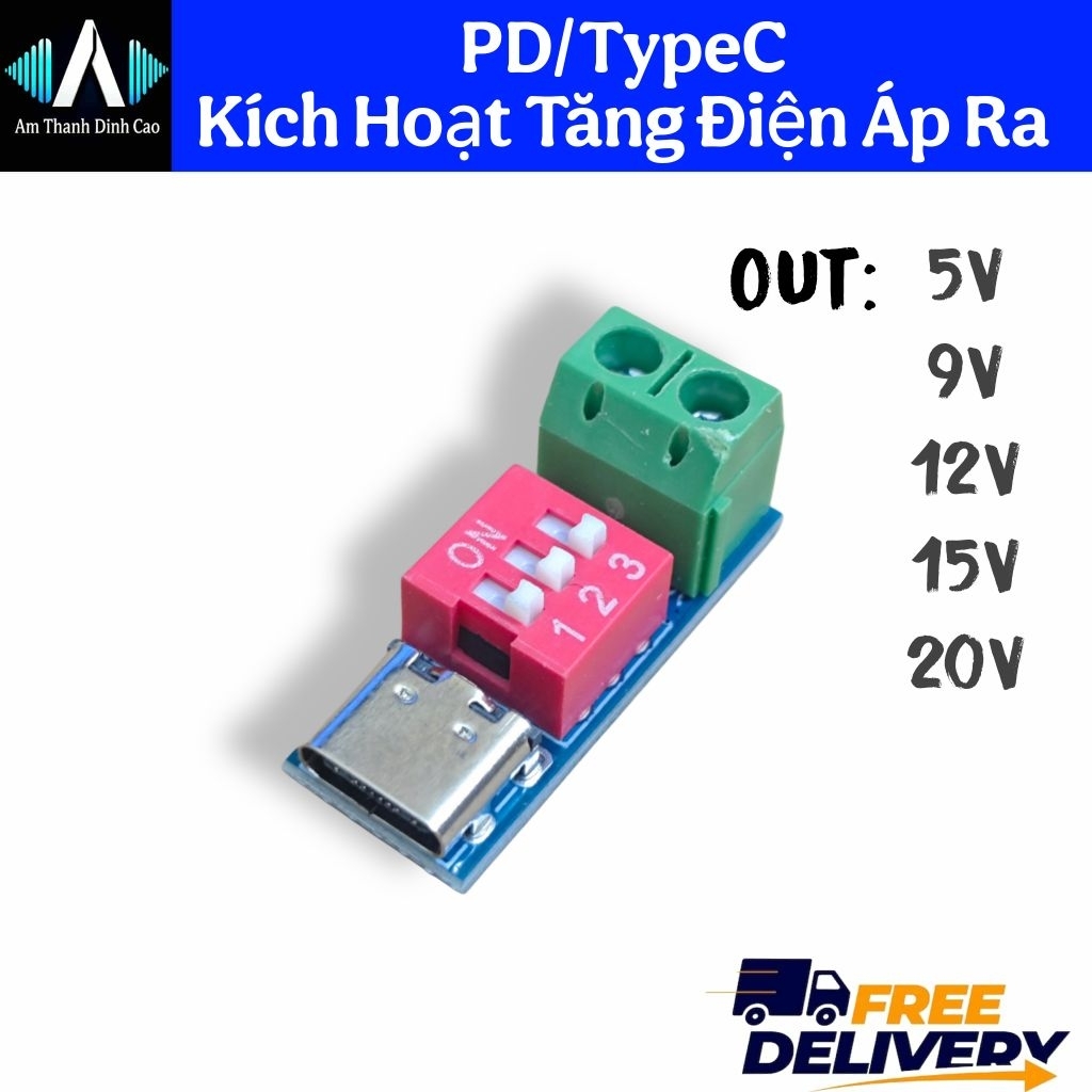 Mạch PD Usb TypeC Kích Hoạt Tăng Điện Áp Ra 5V 9V 12V 15V 20V 100W Diy