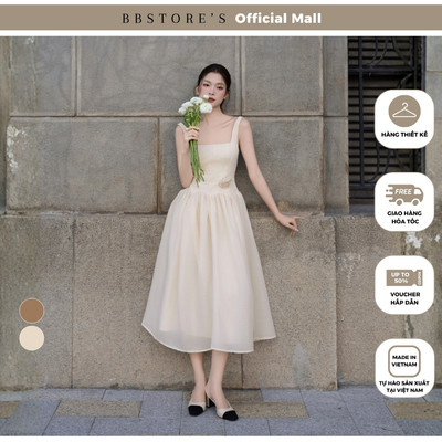 BBSTORE'S Đầm Xòe Dạo Phố Voan Dài 2 Dây Chất Tơ Xước Dáng Xoè kèm tag hoa - DAA41A