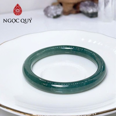 Vòng cẩm thạch A - Vòng ngọc phỉ thúy lam ngọc chất nếp băng bông type A Ngọc Quý bản tròn 8mm ni 52-60mm