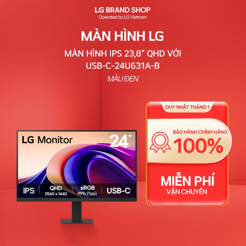 [Chỉ giao miền Nam/Bắc] 24U631A-B - Màn hình IPS 23,8” QHD với USB-C