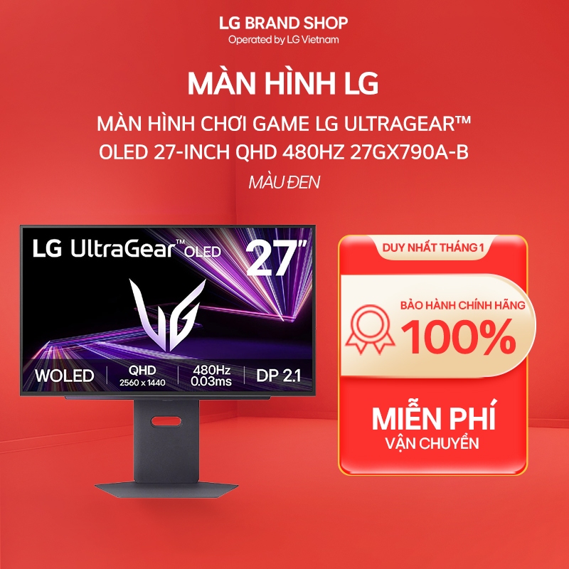 [Chỉ giao miền Nam] Màn hình chơi game LG UltraGear™ OLED 27-inch QHD 480Hz | 0.03ms (GtG), DP 2.1, 