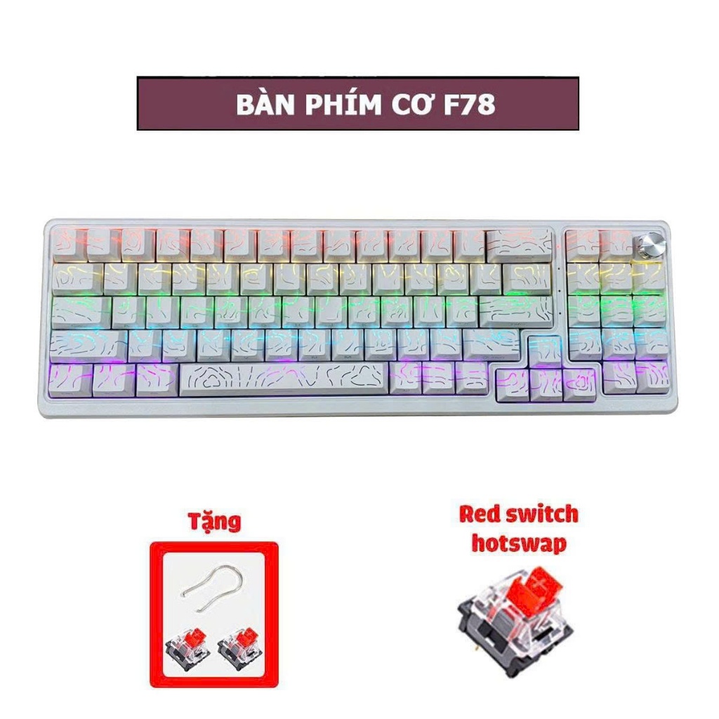 Bàn phím cơ có dây F78 Tiroshi 17 chế độ led có núm xoay thay đổi chế độ led, tăng giảm âm lượng, cường độ ánh led | BigBuy360 - bigbuy360.vn