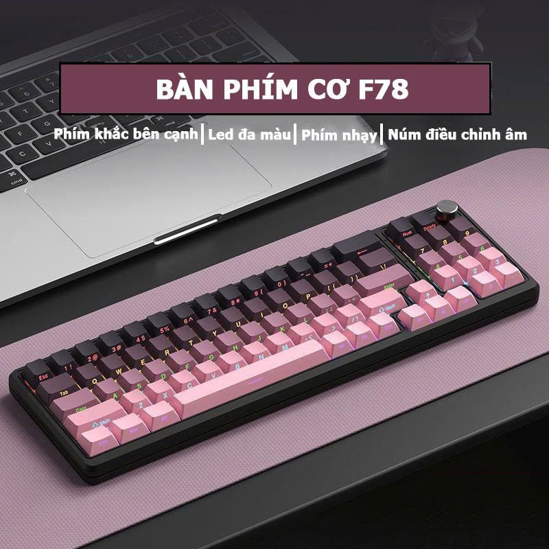 Bàn phím cơ có dây F78 Tiroshi 17 chế độ led có núm xoay thay đổi chế độ led, tăng giảm âm lượng, cường độ ánh led | BigBuy360 - bigbuy360.vn