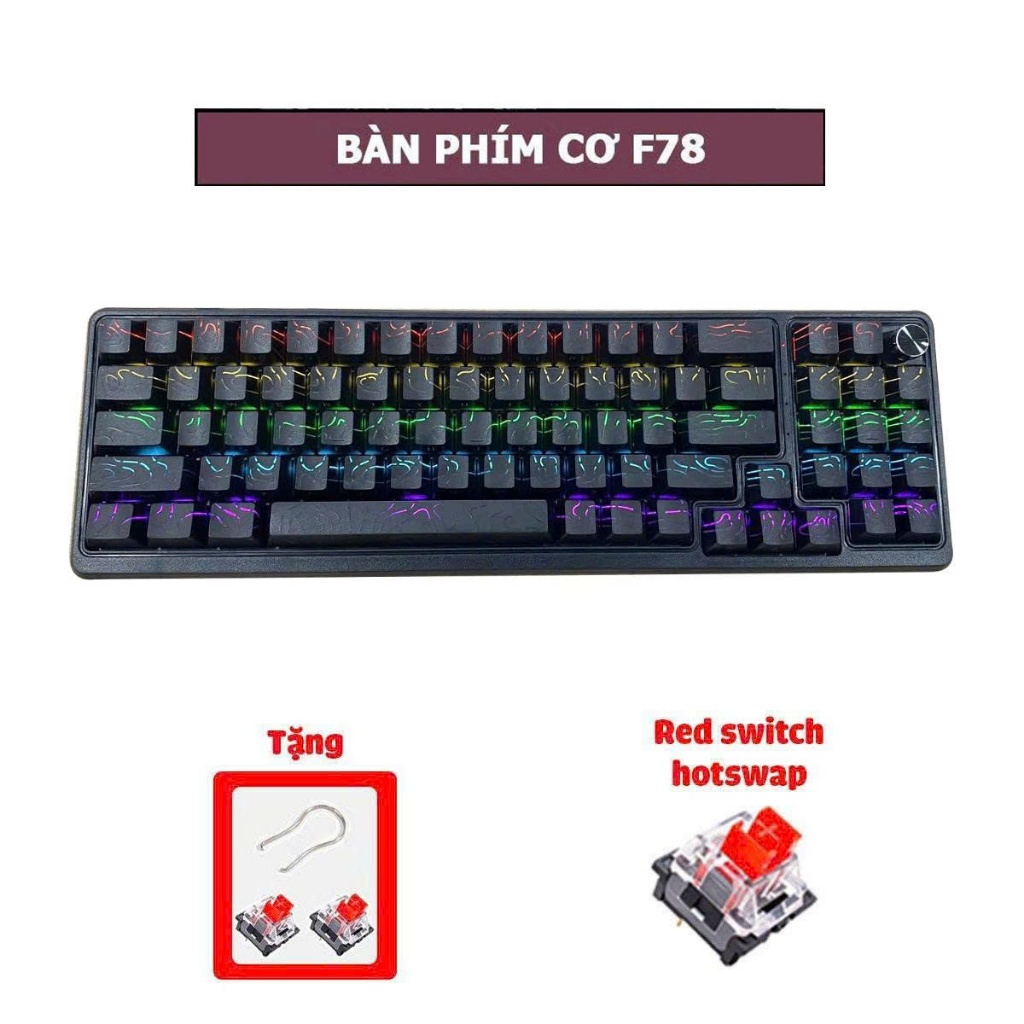 Bàn phím cơ có dây F78 Tiroshi 17 chế độ led có núm xoay thay đổi chế độ led, tăng giảm âm lượng, cường độ ánh led | BigBuy360 - bigbuy360.vn