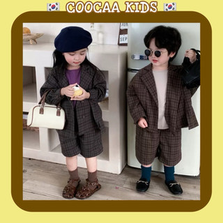 [90-130] Set áo blazer và quần short caro form rộng style Hàn Quốc phù hợp với bé trai và bé gái