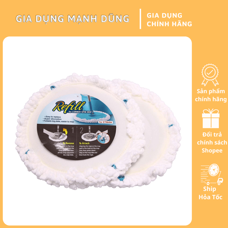 Bông Lau Thay Thế LocknLock ETM494RF – Microfiber Thấm Hút, Dùng Cho Cây Lau Nhà ETM494