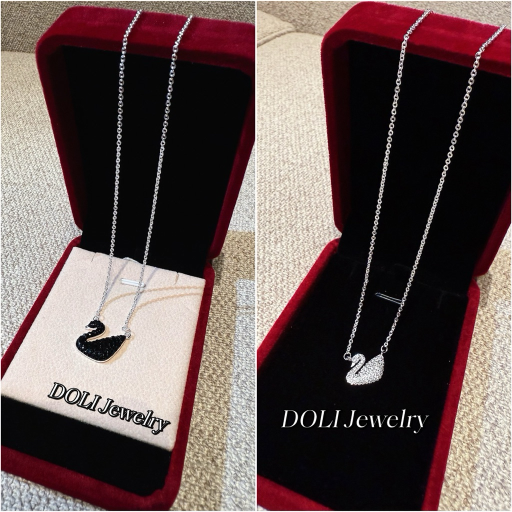 Dây chuyền, vòng cổ thiên nga trắng, đen full mặt đá bạc S925 - Doli Jewelry