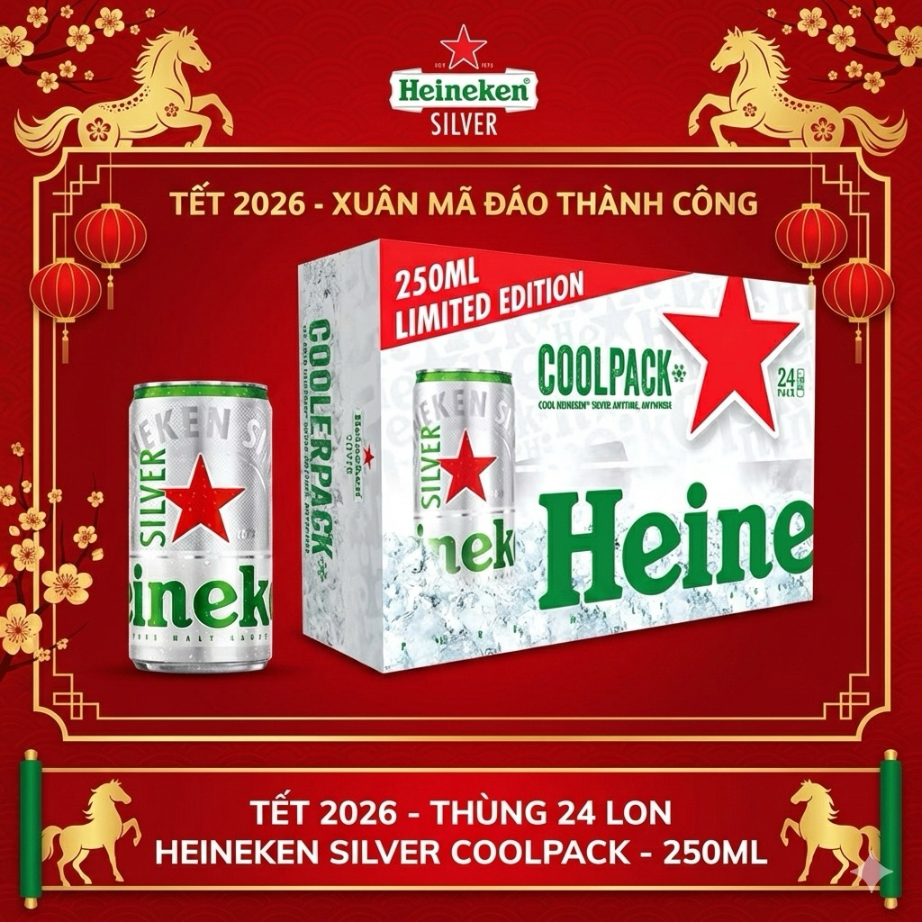 Thùng 24 lon bia Heineken Silver Coolpack 250ml/lon | Bách Hoá Tổng Hợp Dũng Mơ
