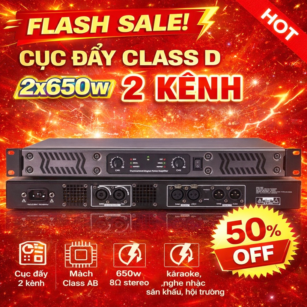 Cục Đẩy Công Suất 2 Kênh  Class D Công Suất 2x650w ,Chip CUP Kỹ Thuật Số ,DM2 8Ohm 1100W