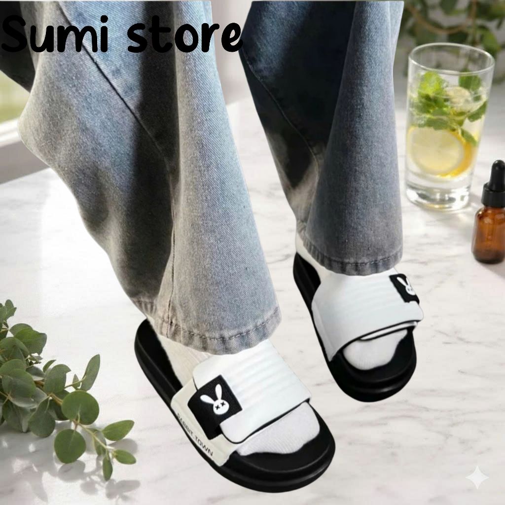 Dép quai ngang RABBIT TOWN nữ nam,dép quai dán hàn quốc đủ size nam nữ DỄ THƯƠNG