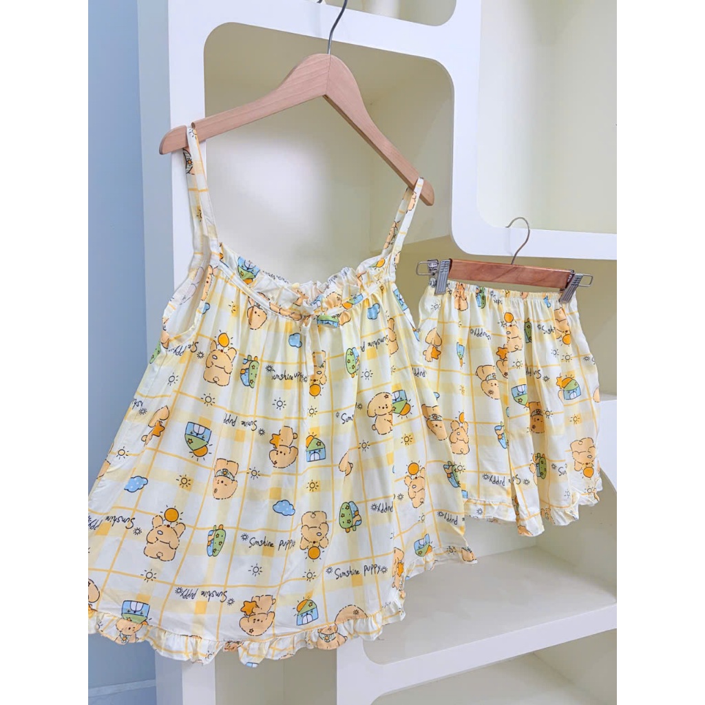 (CÓ BIGSIZE) Đồ bộ vải TOLE đồ ngủ hai dây nhiều họa tiết dễ thương (40-75kg) | BigBuy360 - bigbuy360.vn