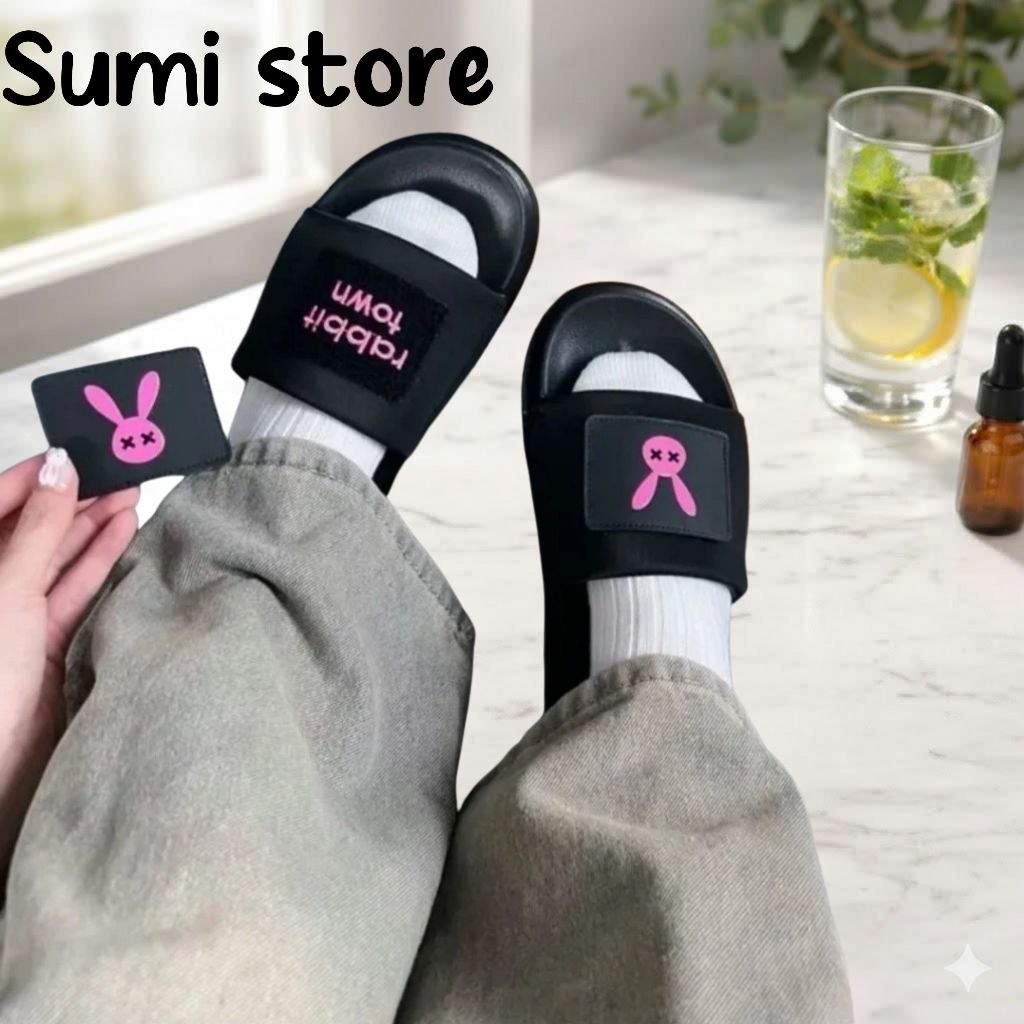 Dép quai ngang dán xé nam nữ Rabit Dép Thỏ Rabbit Town tặng thẻ dán thay đổi nhiều kiểu