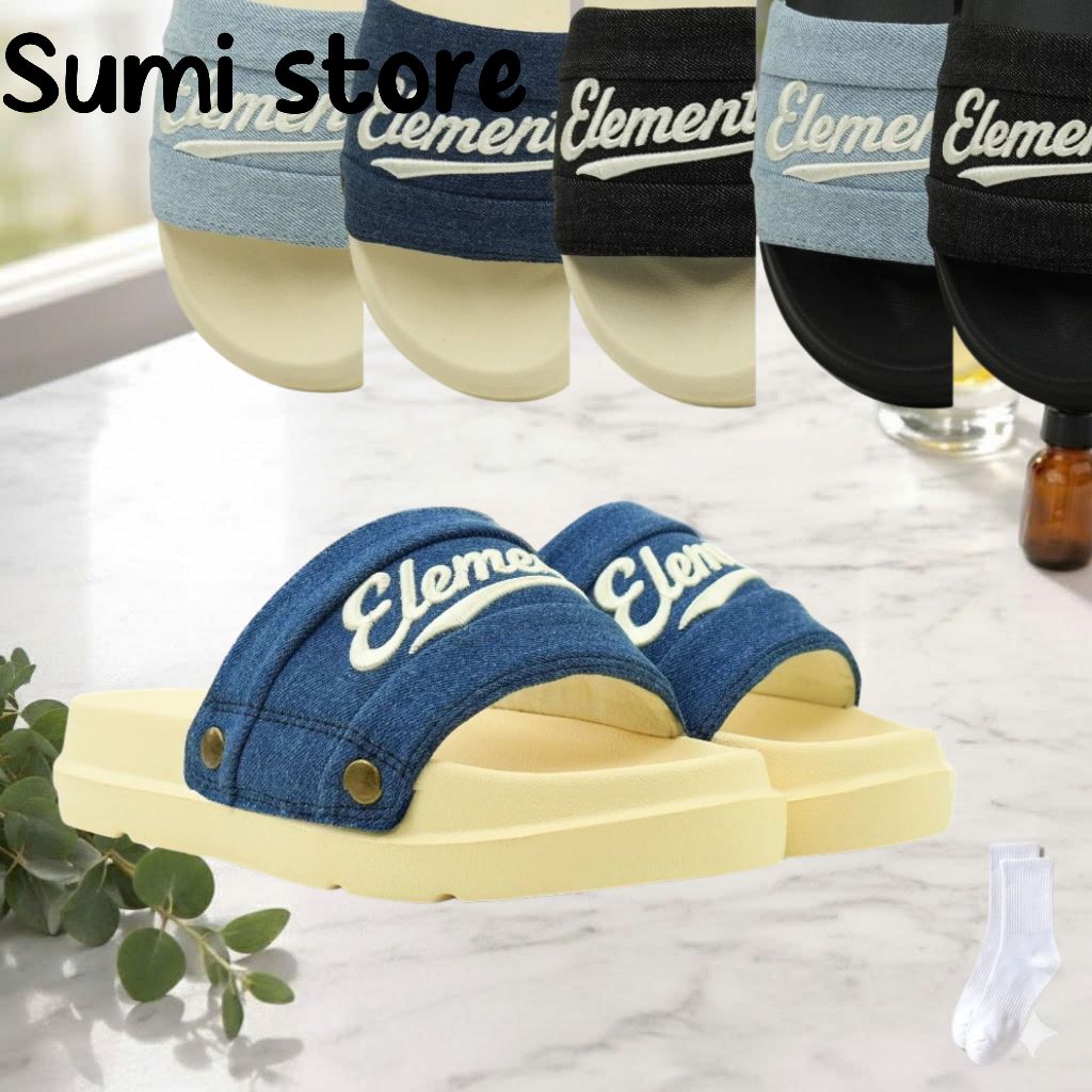 [ĐÍNH TÁN E18] Dép Elements vải jean đế bằng nam nữ (Slipper) Dép ELements Iconic Denim Unisex chữ t