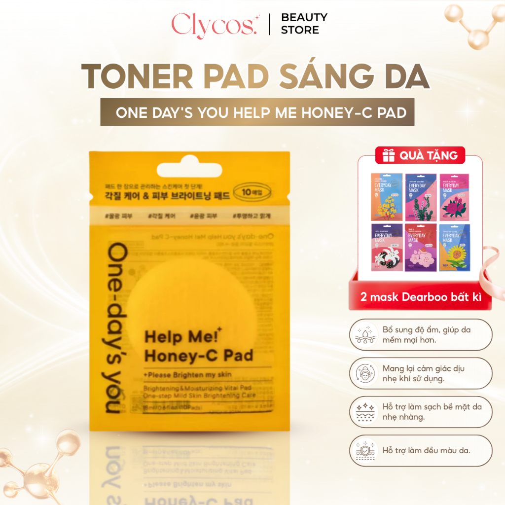 Toner Pad Sáng Da ONE DAY'S YOU Help Me Honey-C Cho Làn Da Mềm Mại, Tươi Mới 10EA | Clycos