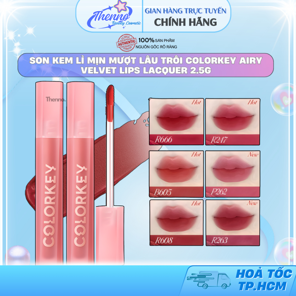 Son Kem Lì Mịn Mượt Lâu Trôi Colorkey Airy Velvet Lips Lacquer 2.5g