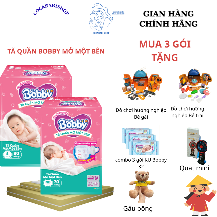 (COMBO 3 GÓI) Tã Bỉm quần Bobby mở một bên NB36/NB70+6/S40/S80 cho trẻ sơ sinh