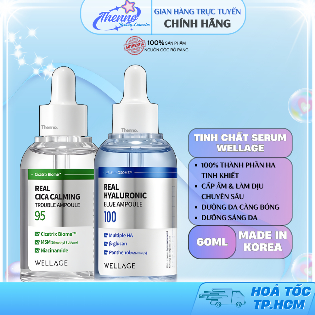 Tinh Chất Serum Dưỡng Da, Cấp Ẩm, Làm Dịu Wellage Real Cica Calming/Real Hyaluronic Blue Ampoule 100