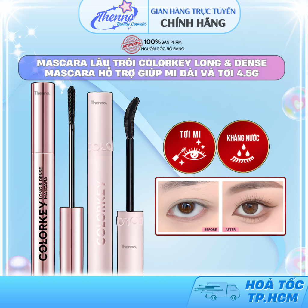 Mascara Lâu Trôi Colorkey Long & Dense Mascara Hỗ Trợ Giúp Mi Dài Và Tơi, Nhanh Khô, Không Lem Trôi 