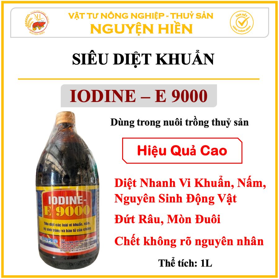 Iodine E 9000 - Siêu Diệt Khuẩn. Diệt Nhanh Vi Khuẩn, Nấm, Nguyên Sinh Động Vật, Phòng Ngừa Bệnh Trê