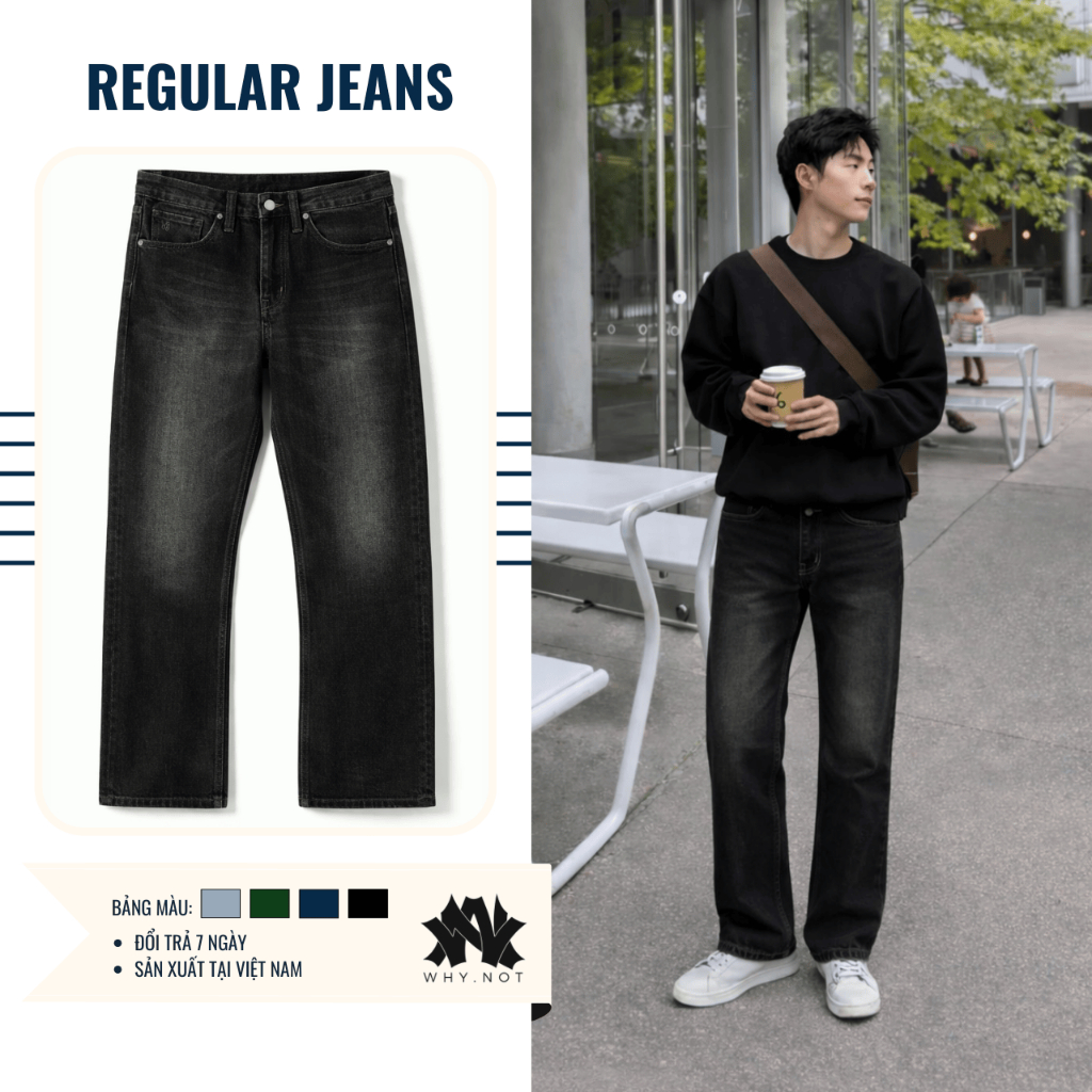 [DEAL MỞ BÁN] QUẦN JEAN SUÔNG NAM WHY.NOT OCEAN BLUE - Quần Jeans Ống Rộng, Quần Jean Cạp Cao Phong 