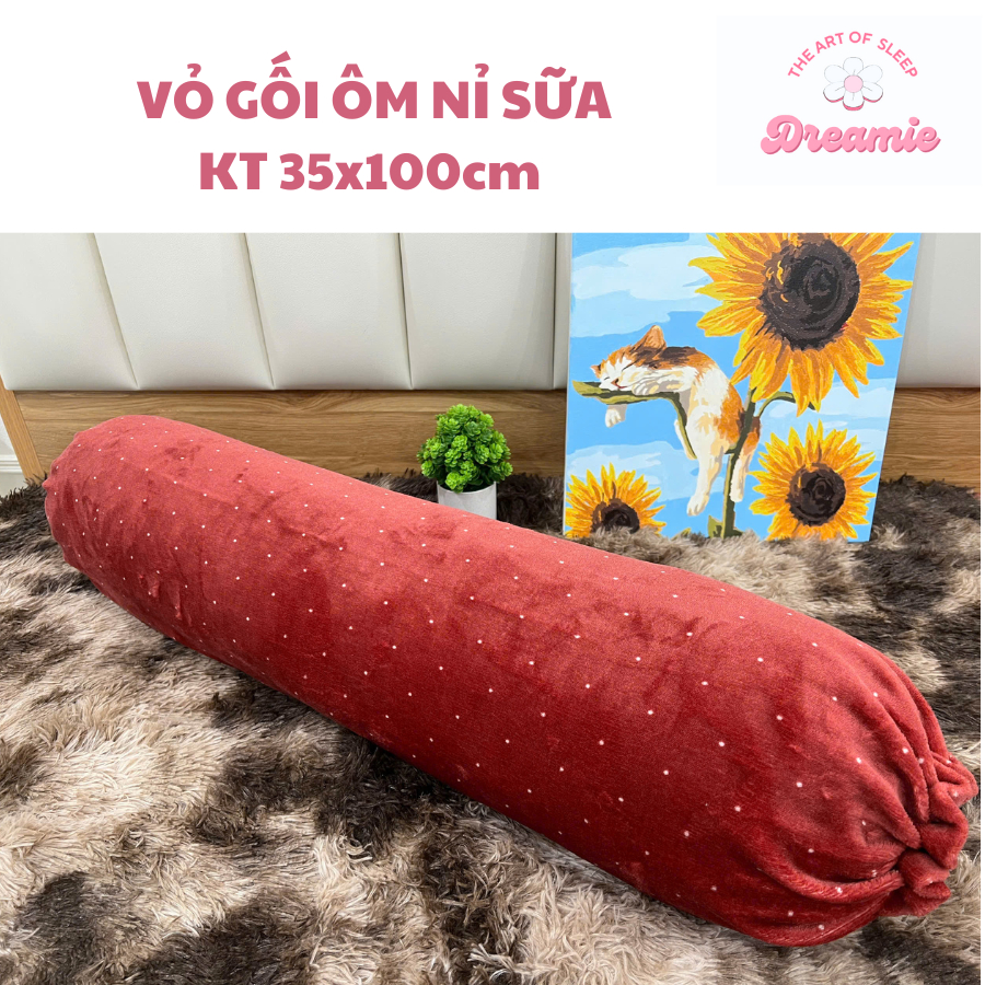 VỎ GỐI ÔM NỈ NHUNG SỮA họa tiết kích thước 35x100cm