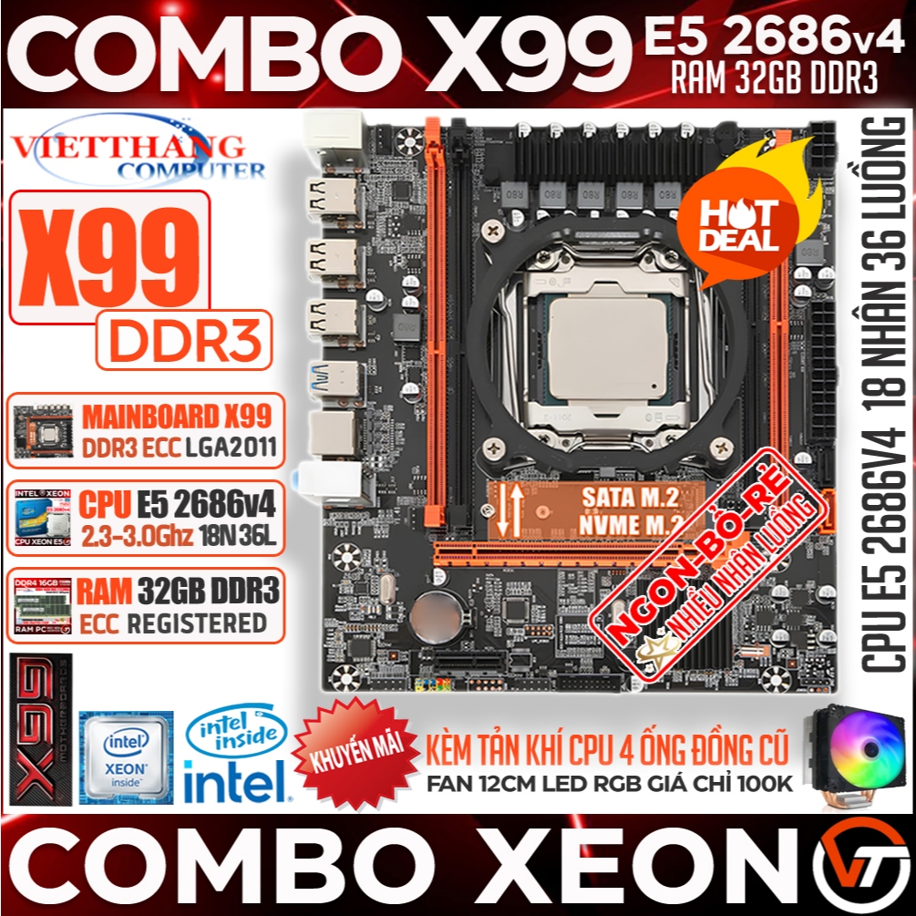 Combo Chạy Giả Lập X99 DDR3 OEM + CPU Xeon E5 2686v4 (18 Nhân - 36 Luồng) Chạy Giả lập Main New 100%