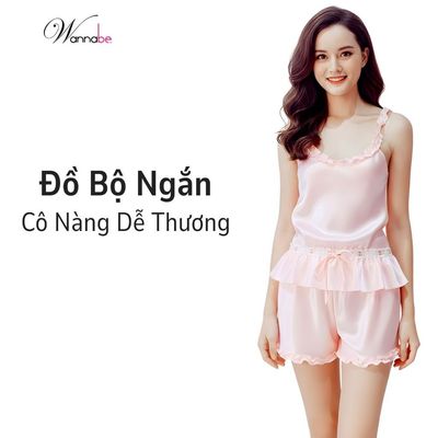 Đồ bộ mặc nhà WANNABE bộ đùi nữ quần short áo 2 dây vai dập lai bèo lạ mắt xinh xắn BSS09