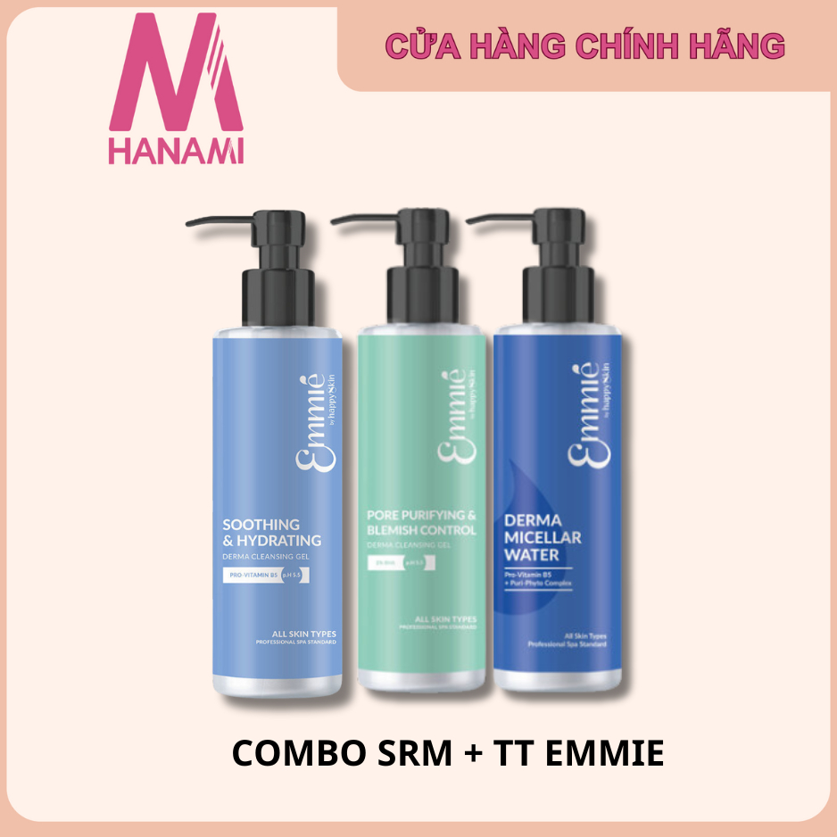 COMBO Sữa rửa mặt 180ml và Nước tẩy trang EMMIE 200ml sạch sâu và dịu nhẹ Emmie by happy skin