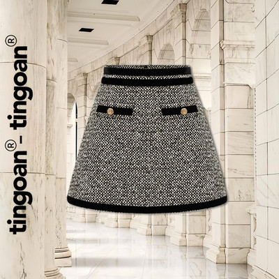 TINGOAN® - Chân váy tweed dạ cạp cao viền dây nhung DANA SKIRT/DOM
