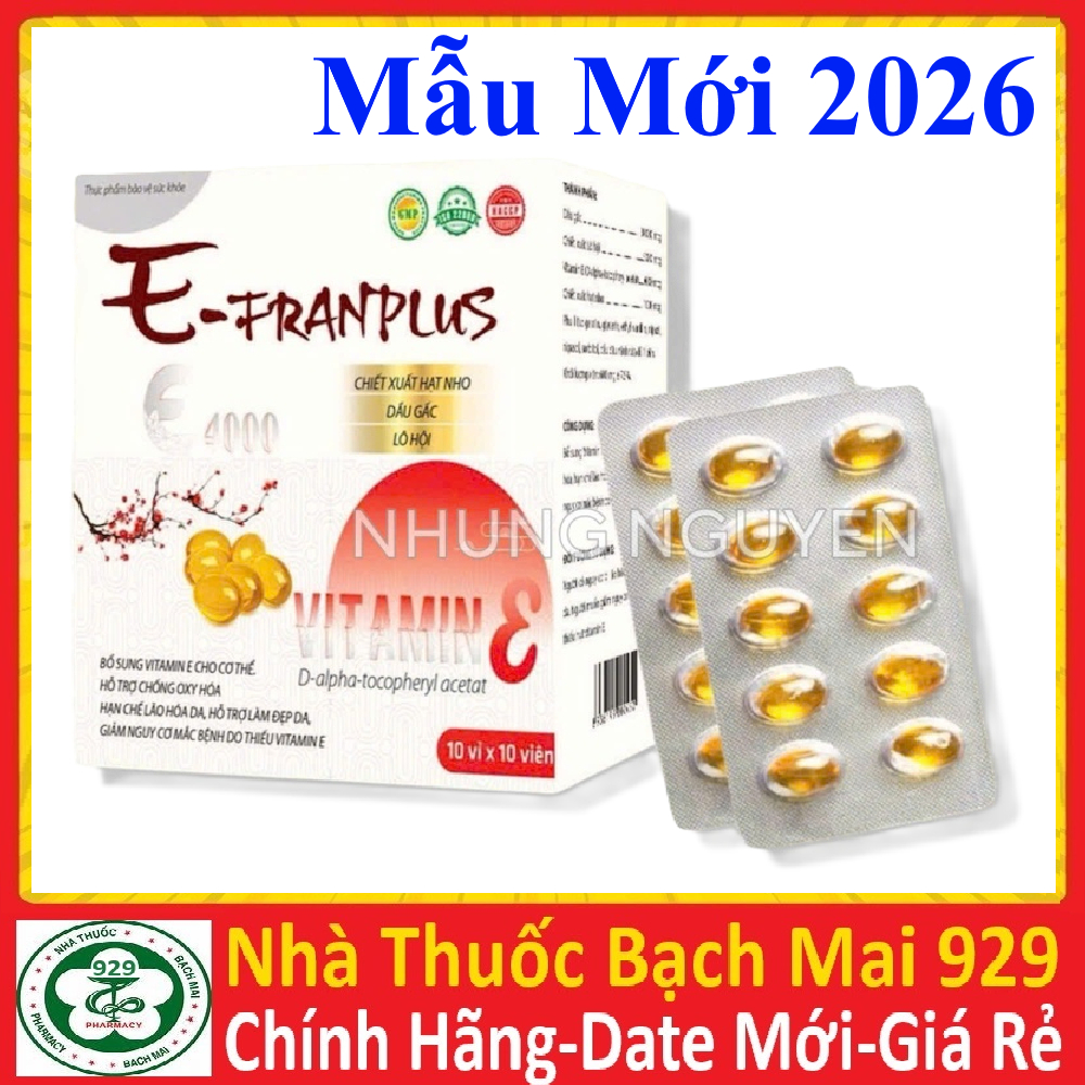 [rẻ vô địch] Viên uống Vitamin E đỏ 4000 JEYKYO (MẪU MỚI E FRANPLUS HỘP 100 VIÊN)
