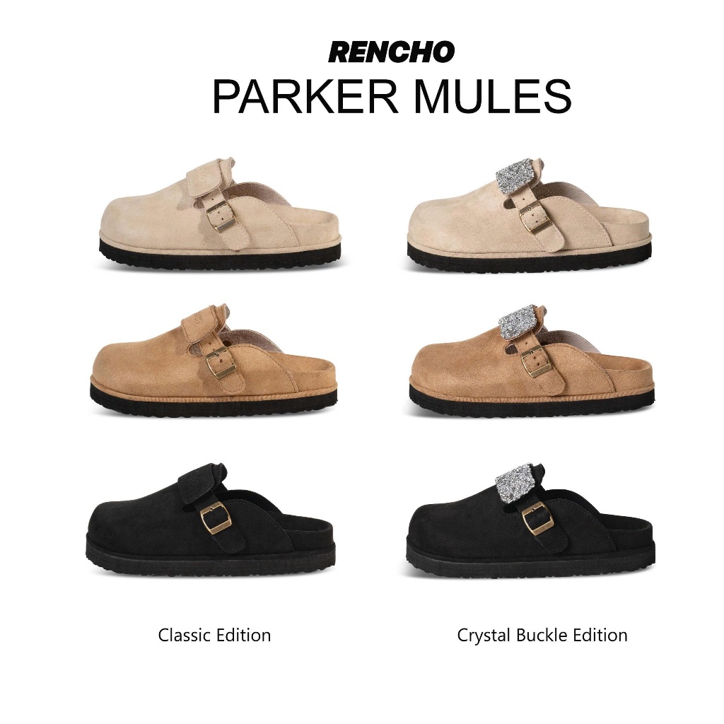 RENCHO PREMIUM Dép Nam Nữ da bít mũi PARKER MULES BOSTON LÓT DA BÒ NGUYÊN TẤM đế trấu định hình lòng bàn chân