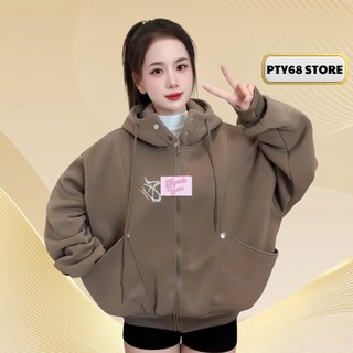 Áo khoác nỉ form boxy có nút bấm cổ 4 túi nón to 2 lớp dày dặn tay bo chun xỏ ngón dễ phối đồ PTY68STORE