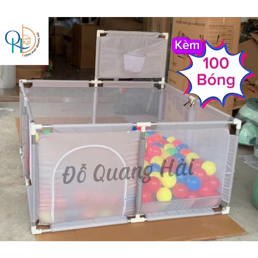 [⚡️Tặng 100 bóng⚡️] Quây bóng vuông có giỏ bóng rổ DxRxC:125x125x 65cm- Hàng cao cấp.