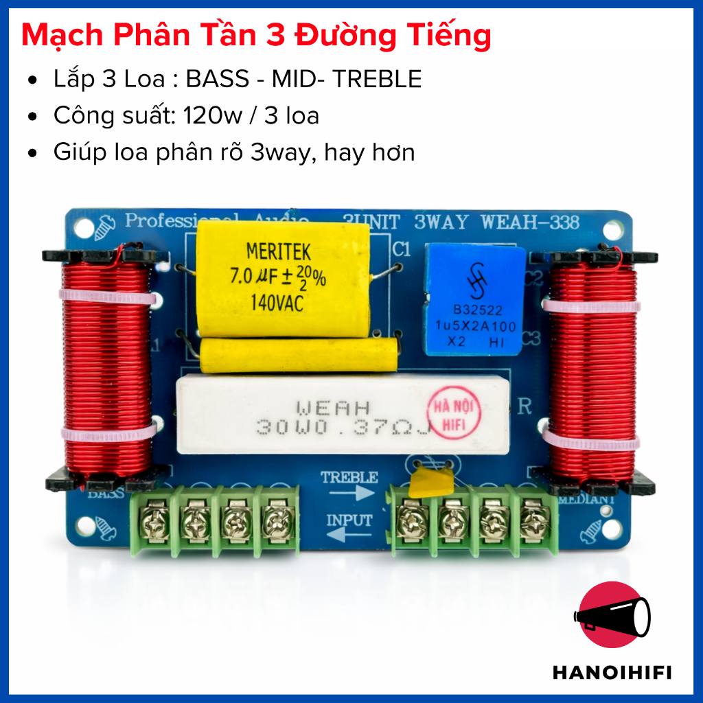 Mạch phân tần 3 đường tiếng WEAH ra 3 đường trầm trung treble, phân tần cho loa kéo, âm ly