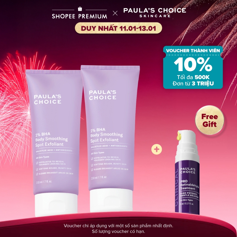 Bộ đôi kem dưỡng thể hỗ trợ giảm mụn và làm mịn da Paula's Choice 2% BHA Body Smoothing Spot Exfoliant 210ml 5701x2