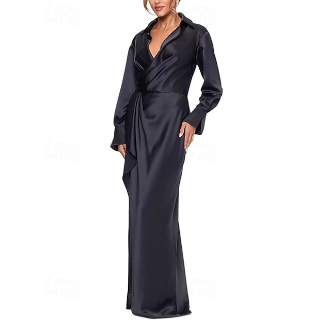 [VNXK]Đầm Dạ Hội Xscape [HÀNG HIỆU MỸ] Satin Đen Xẻ Tà - Dáng Dài Quyền Lực (Size 4)