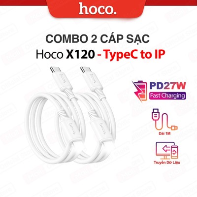 COMBO 2/3/5 Cáp sạc nhanh PD27W Hoco X120 TypeC to IP dây dẻo siêu bền dùng cho ip6/7/8/X/11/12/13/14 dài 1M ( TRẮNG )