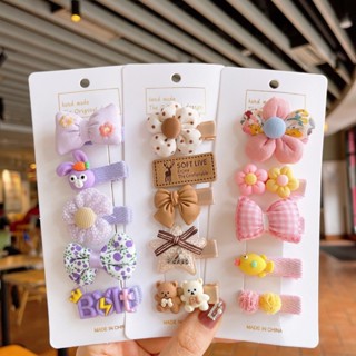 Set 5 Kẹp tóc Hoa, Nơ, Hoạt Hình Dễ Thương, bọc vải Không Đau Tóc cho bé gái  SP0080