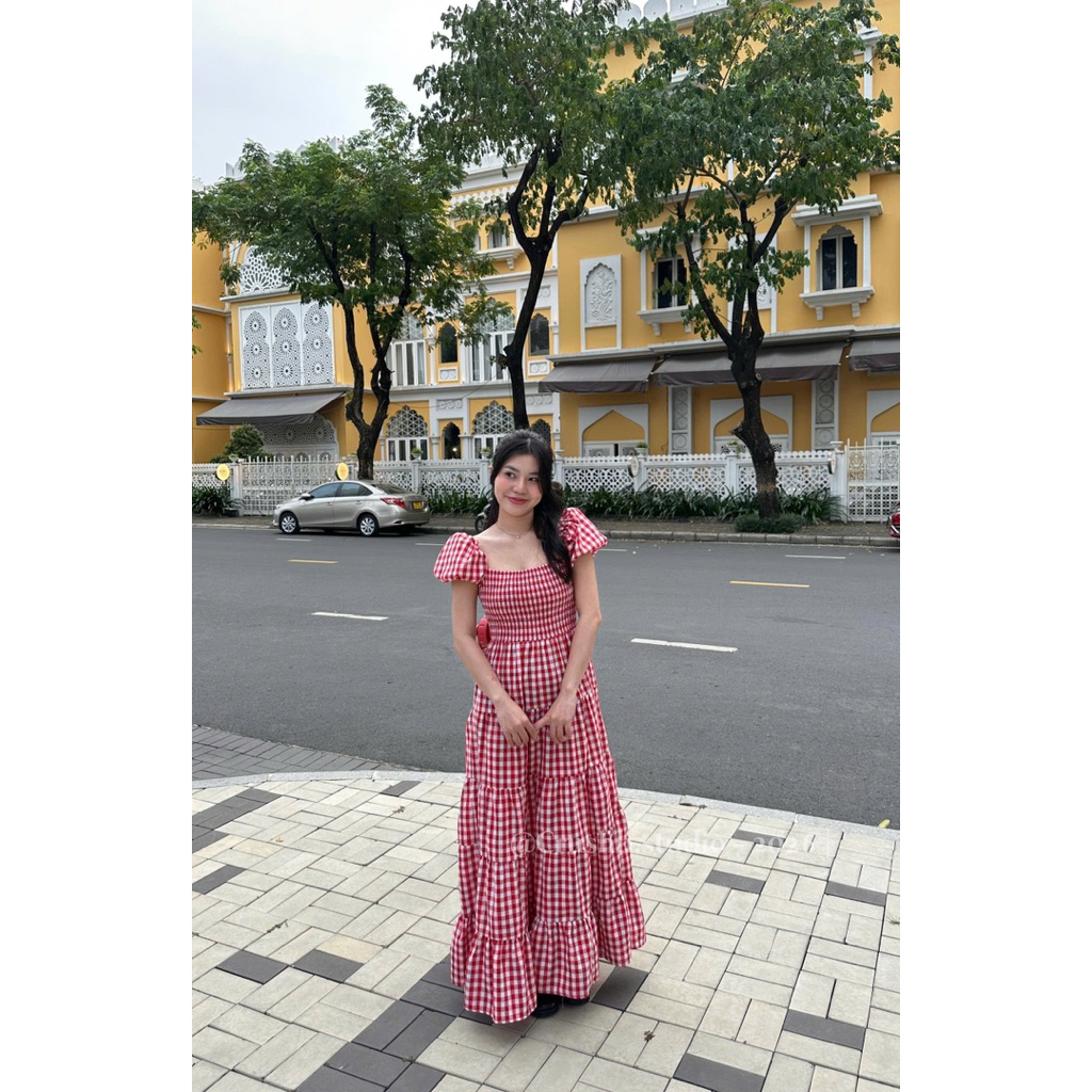 [CRUSHH STUDIO - HÀNG THIẾT KẾ] PAMELA DRESS - Đầm nhún ngực caro đỏ