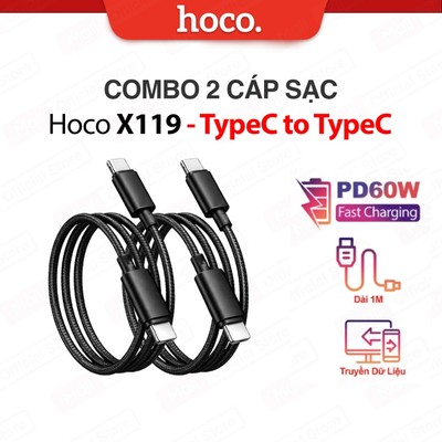 COMBO 2/3/5 Cáp sạc nhanh PD60W TypeC to TypeC Hoco X119 hỗ trợ truyền dữ liệu dùng cho Android/15/16/17 dài 1M (ĐEN)