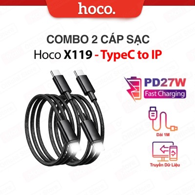 COMBO 2/3/5 Cáp sạc nhanh PD27W Type-C to IP Hoco X119 hỗ trợ truyền dữ liệu dùng cho ip6/7/8/X/11/12/13/14 dài 1M (ĐEN)