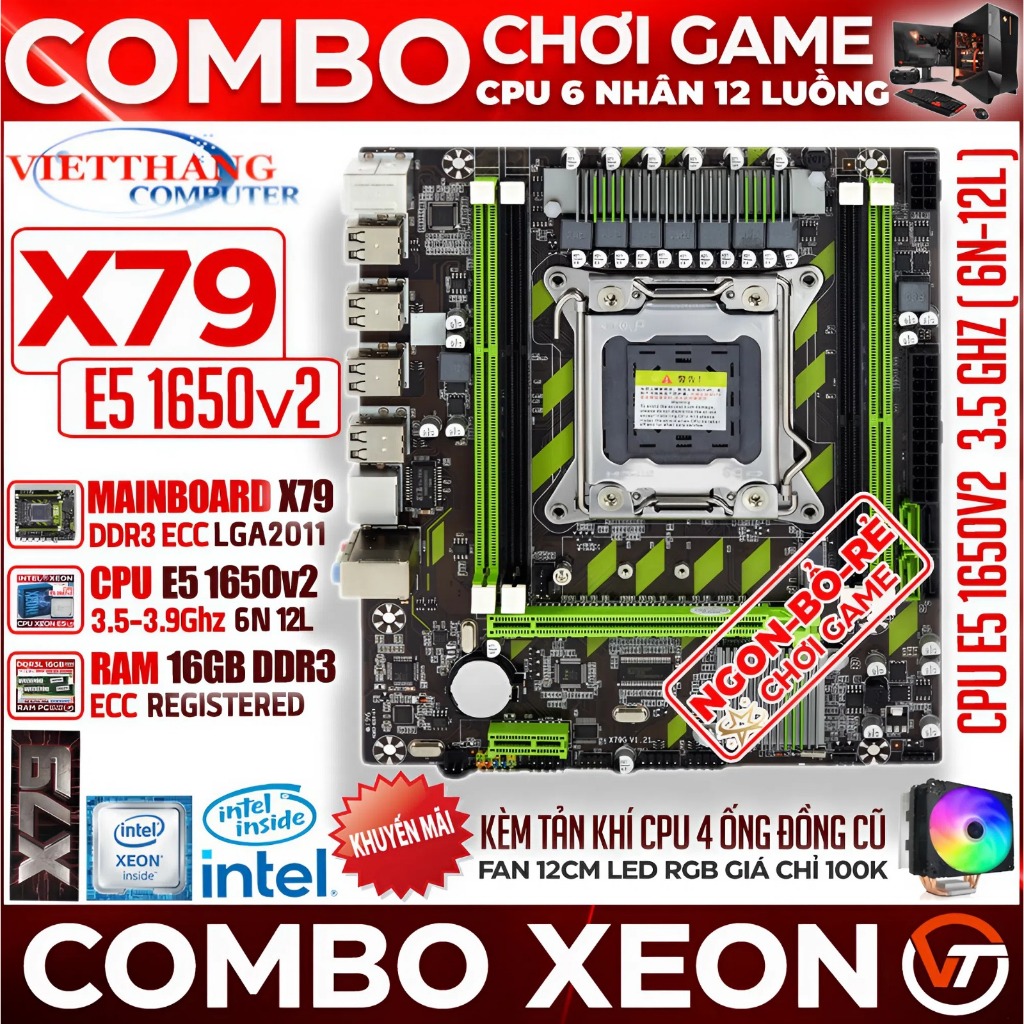 Combo Mainboard X79 + CPU E5 1650v2 Tốc độ cao 3.5G hz - 3.9 Ghz Chơi Game Giá rẻ ( Main New 100% )