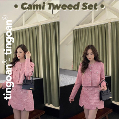 TINGOAN® - Chân váy tweed cạp lửng set tweed lấp lánh CAMI CRUSH SKIRT