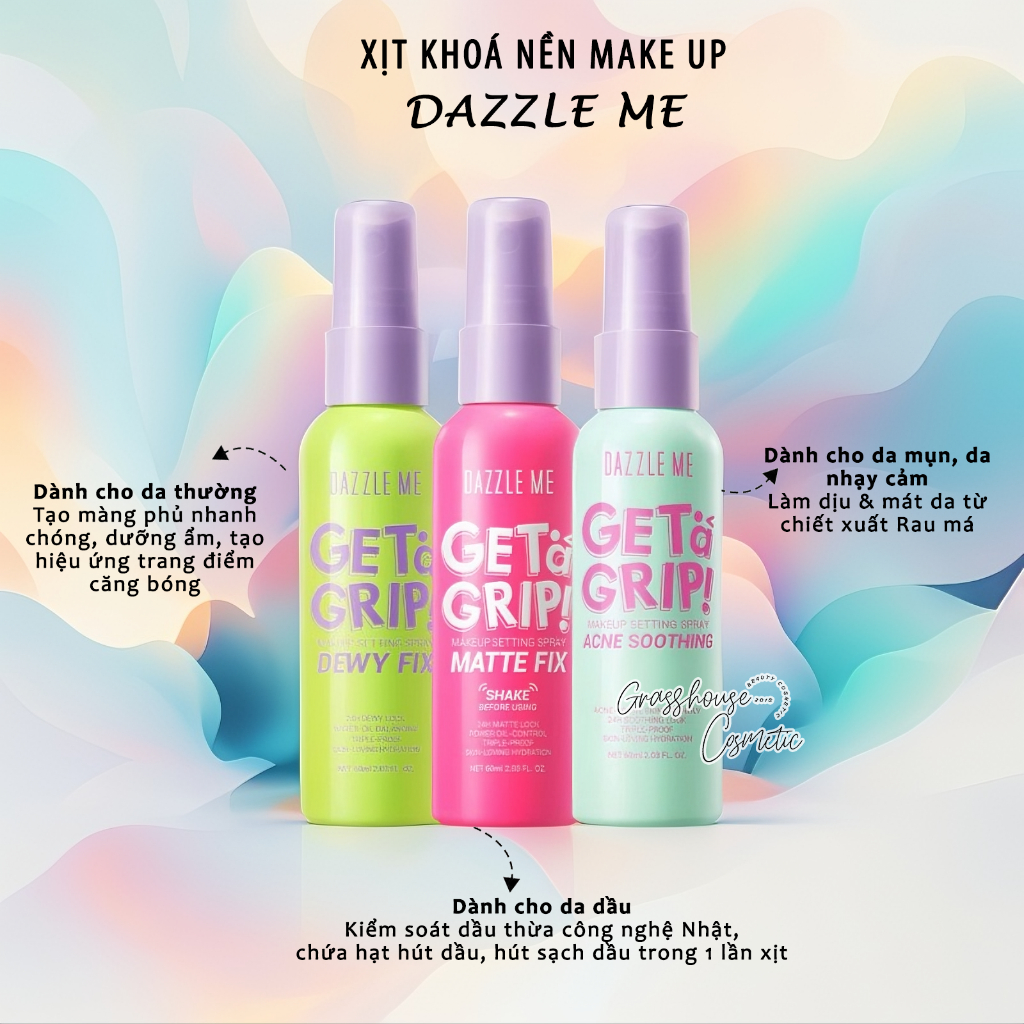 Xịt Khóa Nền Cố Định Trang Điểm Lâu Trôi DAZZLE ME Get A Grip Makeup Setting Spray 60ml
