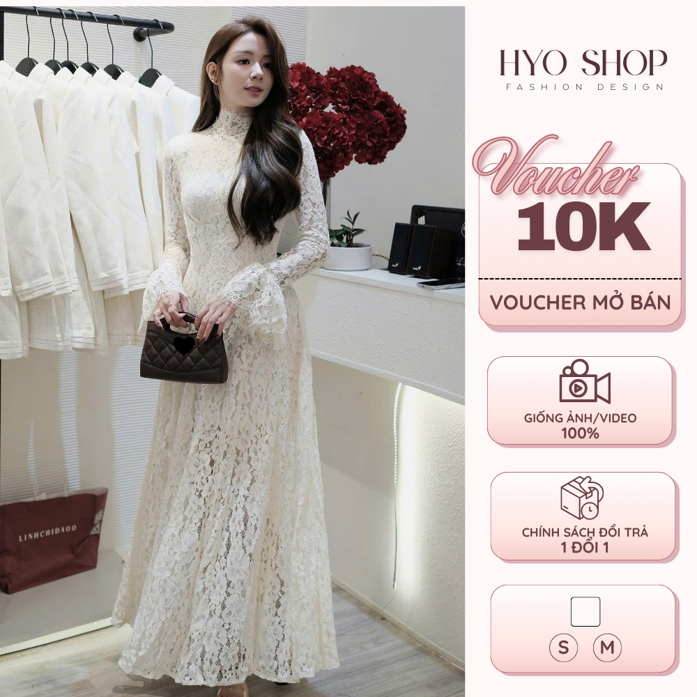 Váy ren dài thiết kế tay loe dáng xoè nhẹ nhàng đi tiệc sang chảnh thanh lịch - HYO SHOP